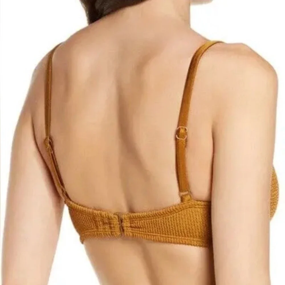 NWT Good American Crinkle Always Fits Twist Top Bronze Brown Size 1 (Small)